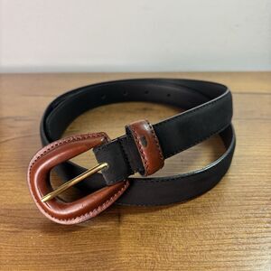 VTG TAROX Italy Genuine Leather Belt Women's Size M Black Brown Buckle Two Tone